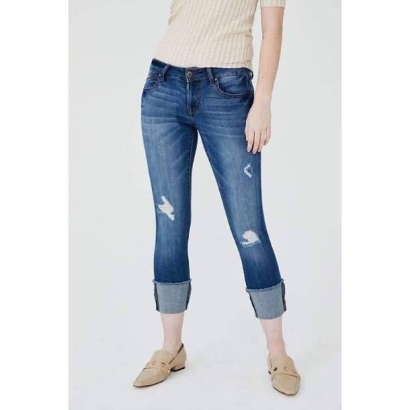 1822 Denim Taylor Distressed Roll Cuff Crop Jeans - Picture 1 of 12